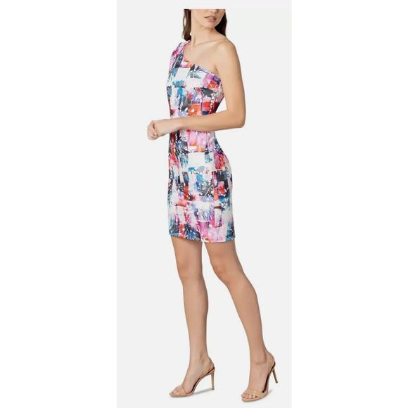 Brand New Dress the Population Women's Large Rogue Multi Mini Dress One shoulder - Picture 3 of 8